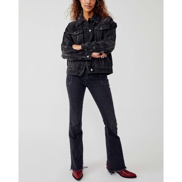 Free People Black Ripped Jean Jacket - Picture 6 of 10